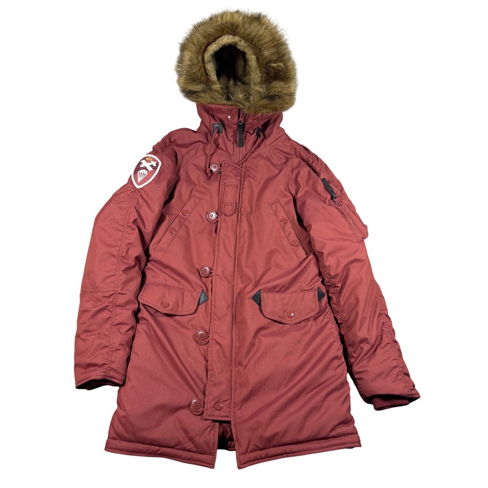 Alpha Industries N-3B Parka Women Small Burgundy Maroon Faux Fur Hooded Jacket